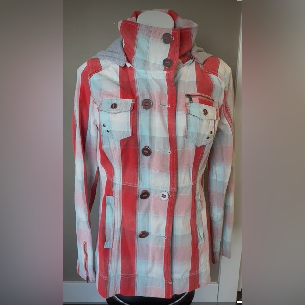 Hurley Red and Blue Plaid Utility Jacket